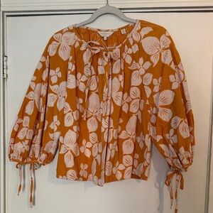 Ted Baker Orange Floral Tie-Neck Blouse